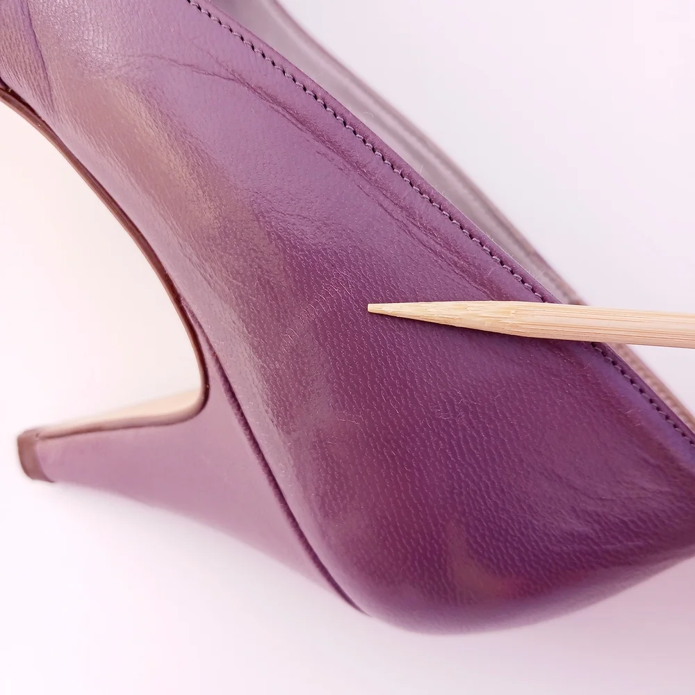 VINTAGE ITALIAN LEATHER Purple Plum Peep-Toe Heels Size 6 - Picture 9 of 10